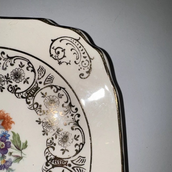 Harker Pottery Co Square Floral Design Dessert Plates Set Of 6 22KT Gold Trim - Picture 3 of 7